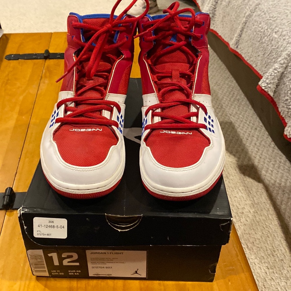 Jordan 1 Flight.Size 12.Used with box.Red ,white and blue colors.
